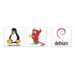 Наклейка на корпус с туксом, логотипом FreeBSD и Debian