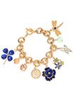 Gold/Blue Multi-Flower Charm Bracelet
