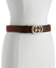 chocolate leather web stripe belt