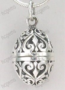 Silver Egg Perfume Locket Pendant Aromatherapy Sterling