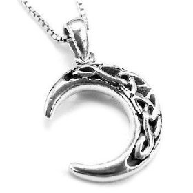 Sterling Silver Celtic Knot Crescent Moon Pendant with 18" Necklace