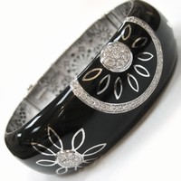 Nouvelle Bague Bracelet - India Black Enamel Bracelet with .96ctw Diamonds