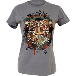 Harry Potter Hogwarts Crest Women's Fitted Gray T-Shirt