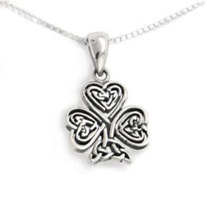 Celtic Knot Shamrock Sterling Silver Pendant Necklace