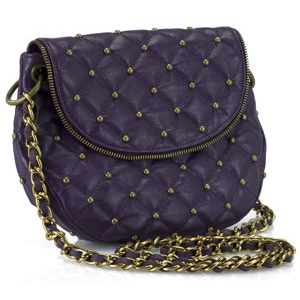 Zip Flap Studded Purple Quilted Cross Body Bag