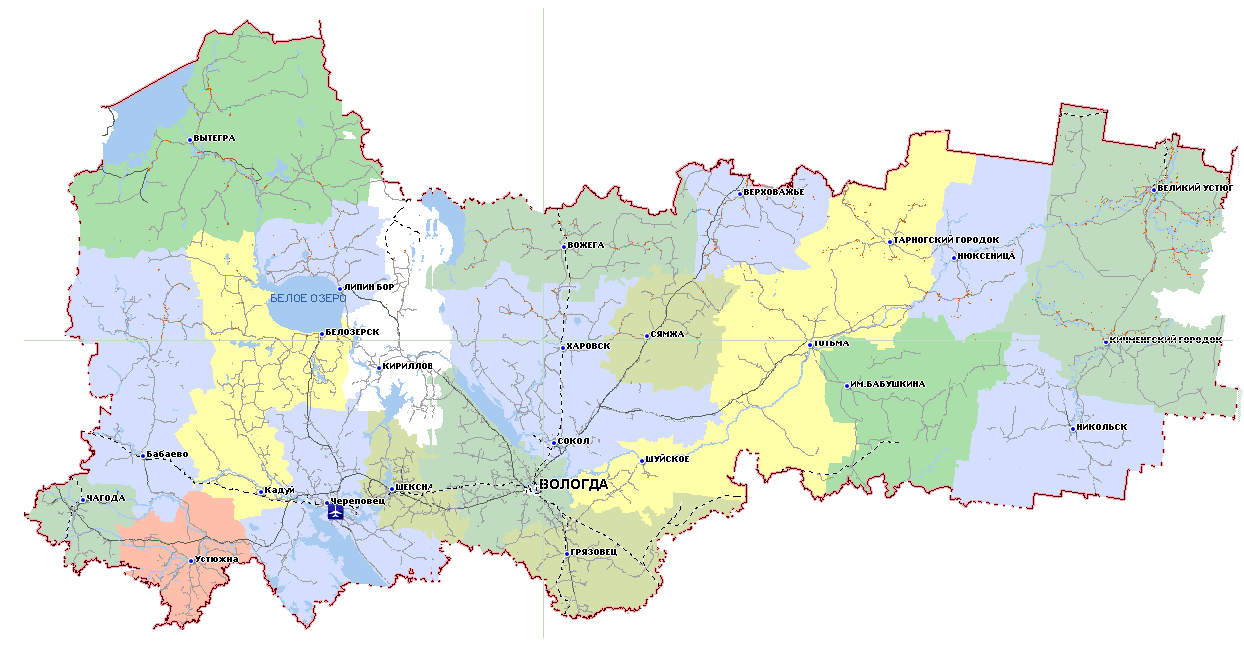 Карта вологодской области с городами и озерами