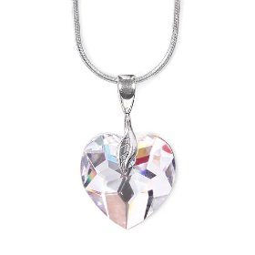 Genuine Swarovski Crystal Heart Pendant Necklace with 18inch Sterling Silver Shiny Snake Chain - Crystal Clear