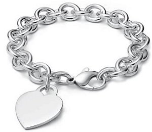 Sterling Silver Heart Tag Bracelet