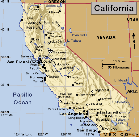 Карта штат калифорния сша