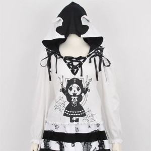 H&A laced up long-sleeved hooded t-shirt with ANGRY print