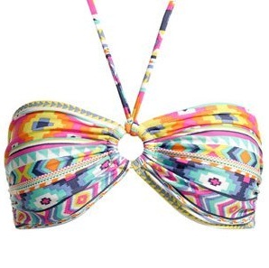 Accessorize inca print bandeau bikini top and print ruched side briefs