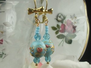Reworked vintage blue lampwork earrings