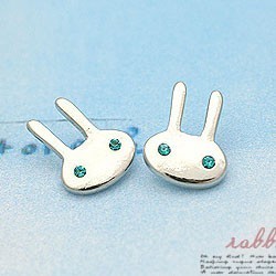 SP3651 Korean Style Blue Eyes Silver Rabbit Earrings