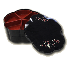 Family Size SAKURA Shaped Genuine Lacquered JUBAKO Bento Box