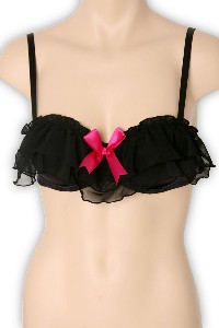 Black Ruffle Padded Bra With Hot Pink Bow