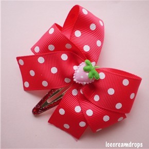 Red Polka Dot strawberry Kawaii Decora Small Hair Bow Clip-Lolita