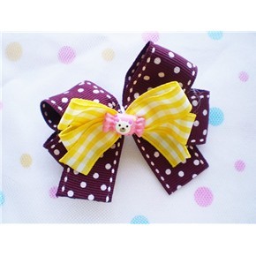 Wine Red Polka dot Yellow plaid Bear Candy kawaii Hair Bow Clip-cute