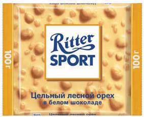 Ritter SPORT белый шоколад с цельным орехом