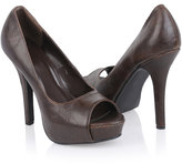 Brown Leather Peep-toe Pumps