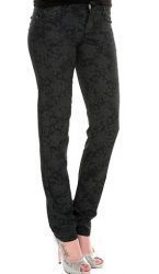 Черные узкие брюки с серым рисунком в виде кружев