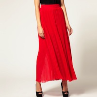 warehouse red pleated maxi skirt