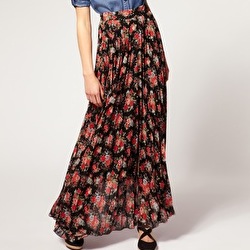 asos floral printed maxi skirt in black print