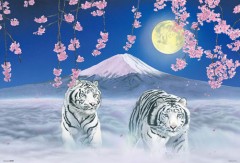 пазл White tigers with Mount Fuji