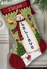 Вышивка "Believe Snowman Stocking Сапожок Снеговик-Поверь"