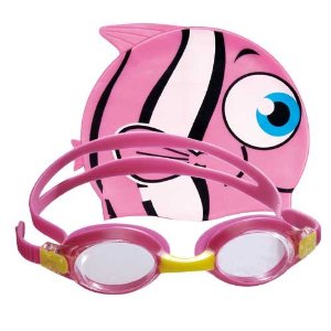 Kids cute fish Swim Cap with goggle Combo