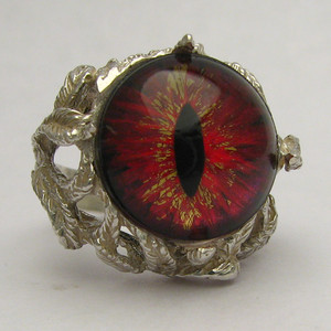Gothic Dragon Eye Claw Sterling Ring in Red