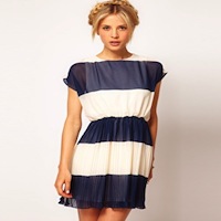 stripe skater dress with pleated skirt