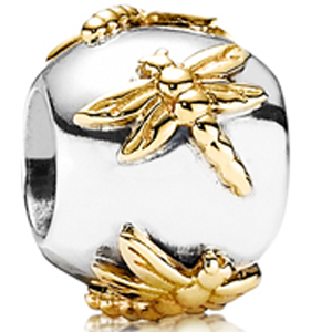 Pandora - Silver w. Gold Dragonflies