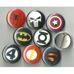 Super Hero Logos Lot of 8 1" Pinback Buttons/Pins