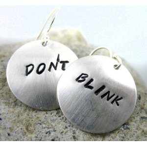 Sterling Silver Doctor Who Inspired Earrings - Don't Blink - Handcrafted, Hand Stamped Jewelry