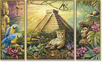 Раскраска по номерам "Пирамиды Майя" триптих
