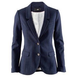H&M Dark Blue Jersey Blazer with Faux Suede Elbow Patches