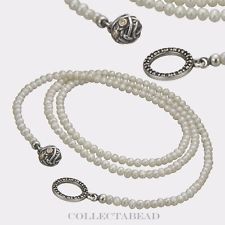 Authentic Pandora Silver Pearl, Diamond & Pyrite Woven Splendor Necklace