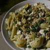 Pasta-seashells with green peas, spinach and feta