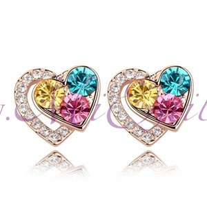 Серьги со Swarovski стразами Multicolor "Два сердца"