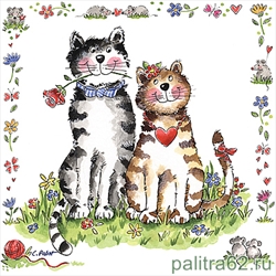 Салфетка для декупажа - 33 x 33 cm Кот и кошка