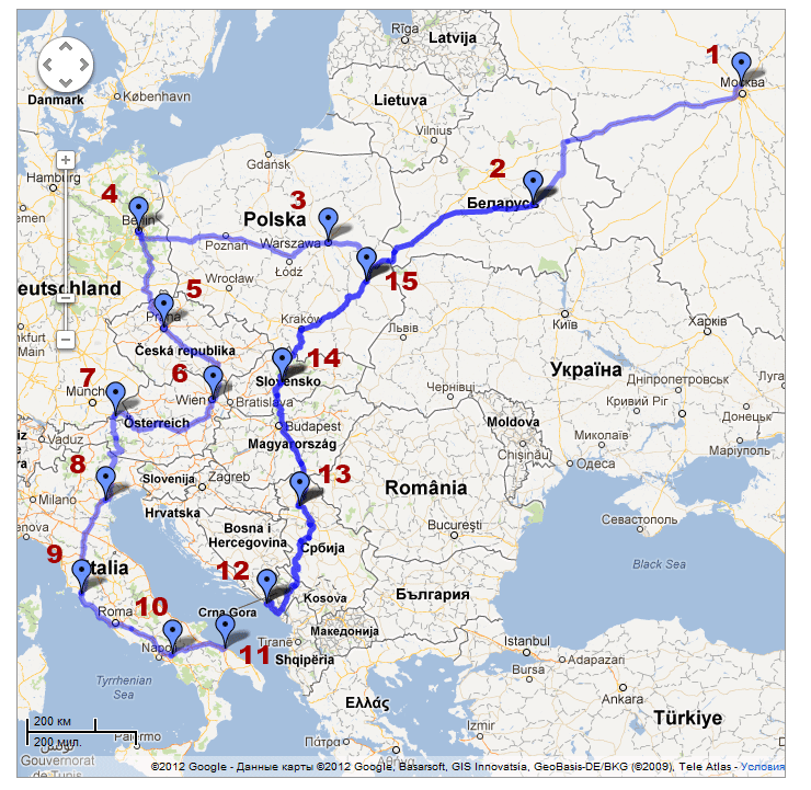 Карта путешествий на машине по россии