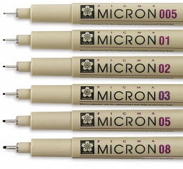 Набор капиллярных ручек "Pigma Micron", 6 шт. 0.2 - 0.5мм