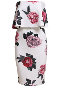 Strapless Florals Ruffle Bodycon Dress -SheIn(Sheinside)