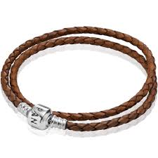Brown Braided Double-Leather Charm Bracelet