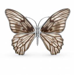 Серебряная брошь с фианитами, эмалью и крылами бабочки артикул 80703