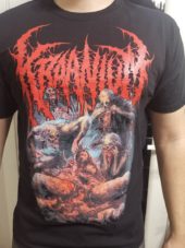 KRAANIUM KNEE DEEP IN STILLBORN AFTERBIRTH-RED LOGO T-SHIRT