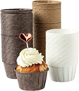 katbite Papier Muffinförmchen, 150 Stück Mini Cupcake Formen für Hochzeit, Geburtstag, Party, Einweg Backbecher in Weiß, Braun, Dunkelbraun